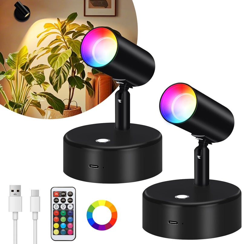 Lightess RGBW Spot Lights Indoor 5500mAh Rechargeable Uplighting with Remote, 13 Color Changing LED Wireless Spotlight Indoor, Dimmable Battery Operated Spotlight for Plant Picture Party Decor, 2 Pack - Image 1